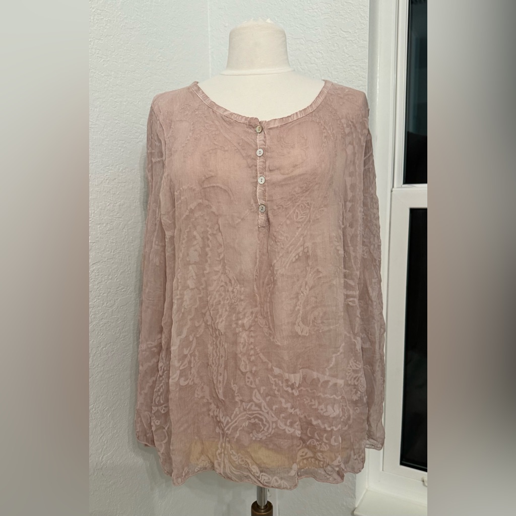 New Scandal Italy Women's Mauve 100 % Silk Blouse Top Shirt Tunic Silk Size M/L
